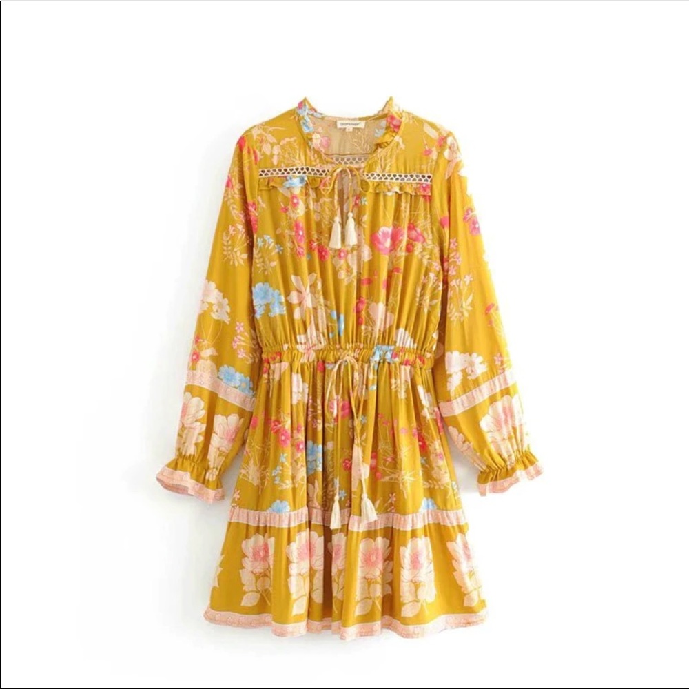 Boho Gypsy Wildbloom Floral Peasant Playdress M bohemian free spirit dress tunic